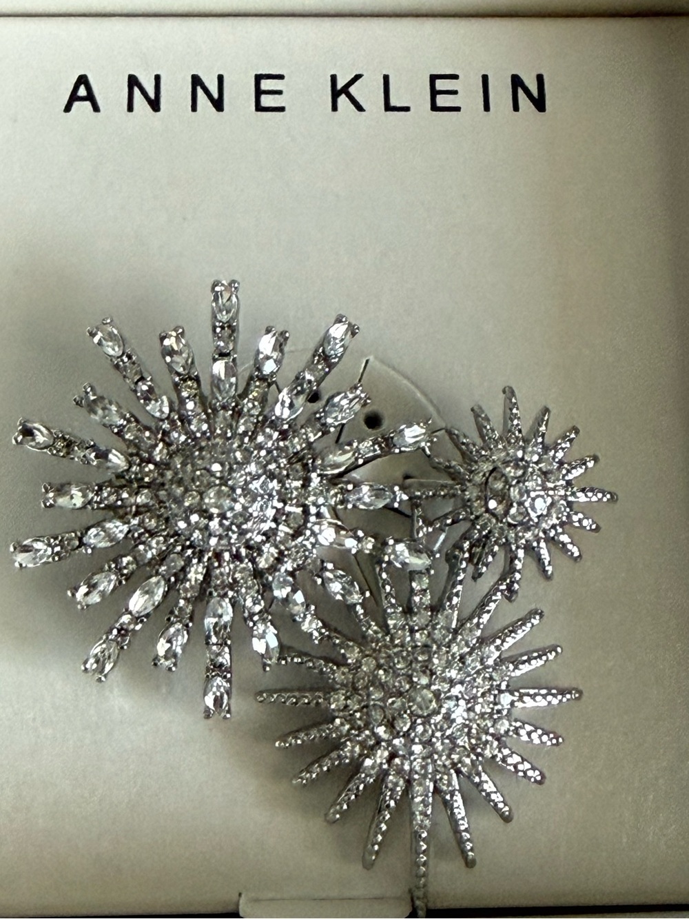 Anne Klein Silver Crystal Starburst Brooch Trio
